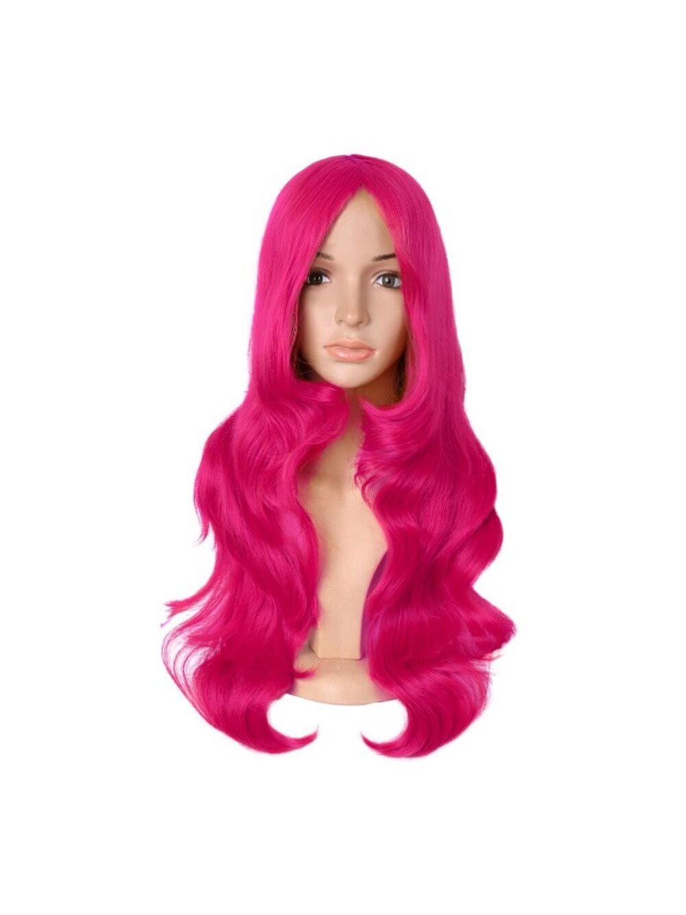 Women's Hot Pink 24 Inch Synthetic Modern Long Wavy Side Bangs Wigs